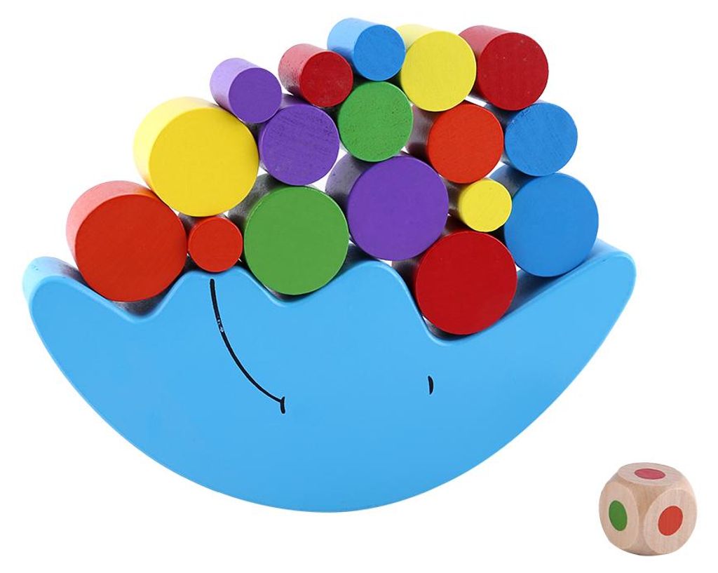 1 Satz modische hölzerne mond- und zylinderförmige Ausgleichsblöcke für frühes Lernspielzeug für Kinder Blau