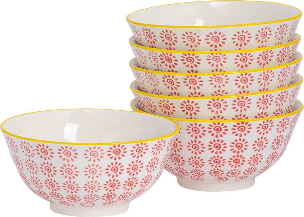 Nicola Spring handbedruckte Müslischalen – 16 cm – Rot – 6er-Pack
