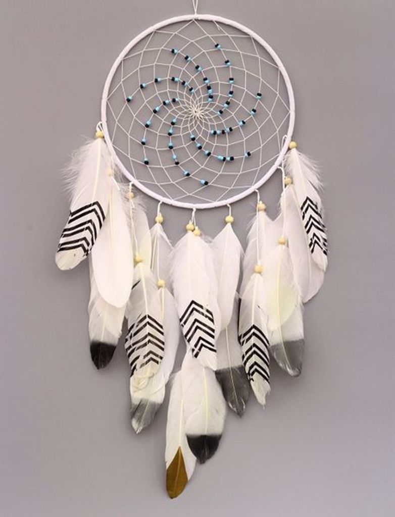 Weiß Traumfänger Dreamcatcher Feder Indianer mit LED Licht Kugel Kinder