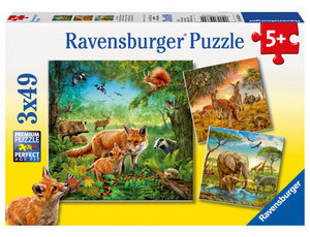 3 x 49 Teile Ravensburger Kinder Puzzle Tiere der Erde Produktbild 