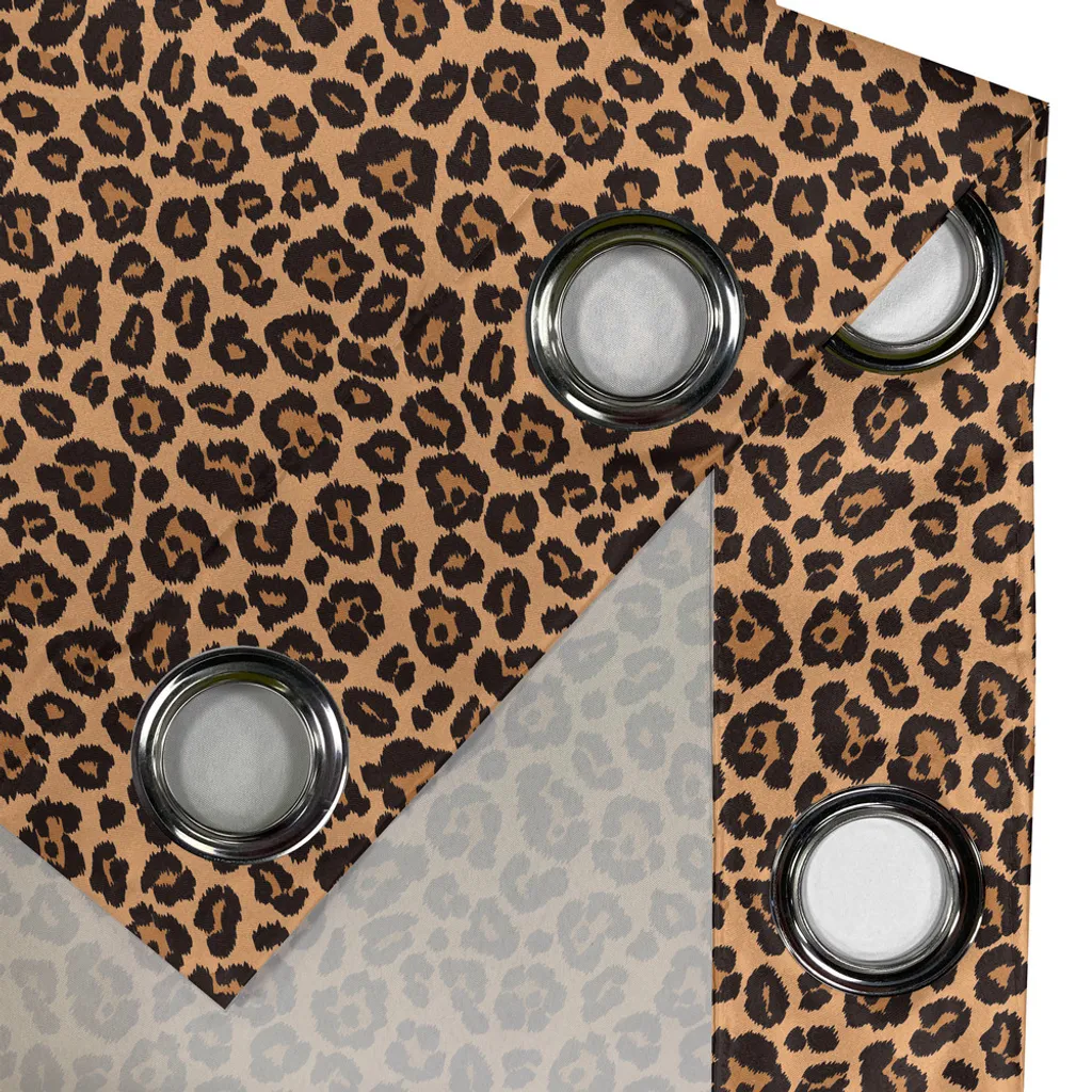 ABAKUHAUS Tenda con occhielli con stampa leopardata, illustrazione con texture leopardata, motivo ispirato alla fauna esotica africana, tende decorative a 2 pannelli per finestre, 280 cm x 175 cm, arancione e nero - 3