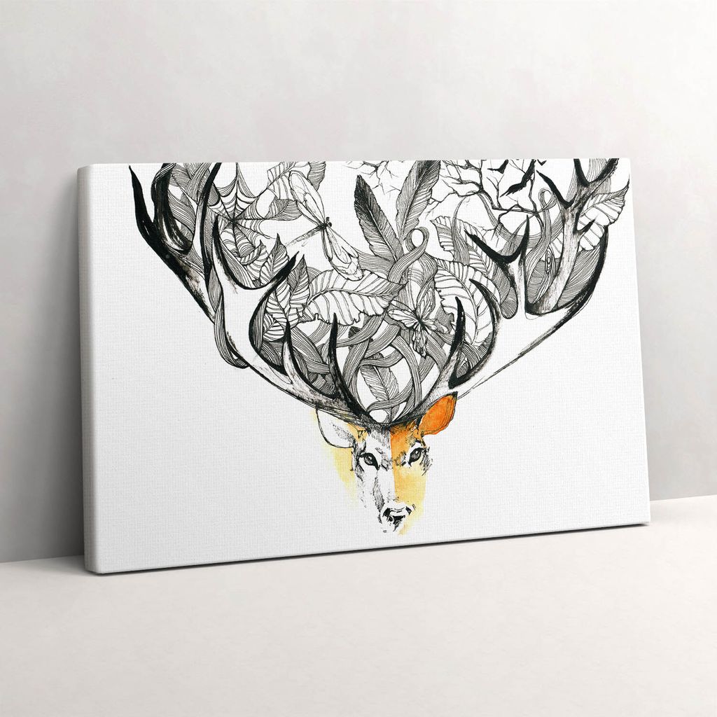 Tiere und Natur Illustration - Hirsche – Leinwandbild Wandbild – 30x20 cm – Leinwandbilder – Wandbilder – Schlafzimmer – Flur