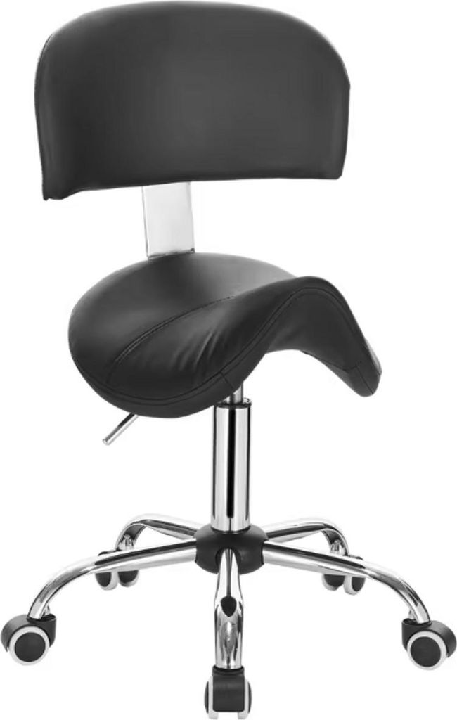 Happyment Ergonomischer Sattelhocker Diva – Mit Rückenlehne – Höhenverstellbar – Auf Rollen – Barmhocker / Arbeitsstuhl – Kunstleder ...