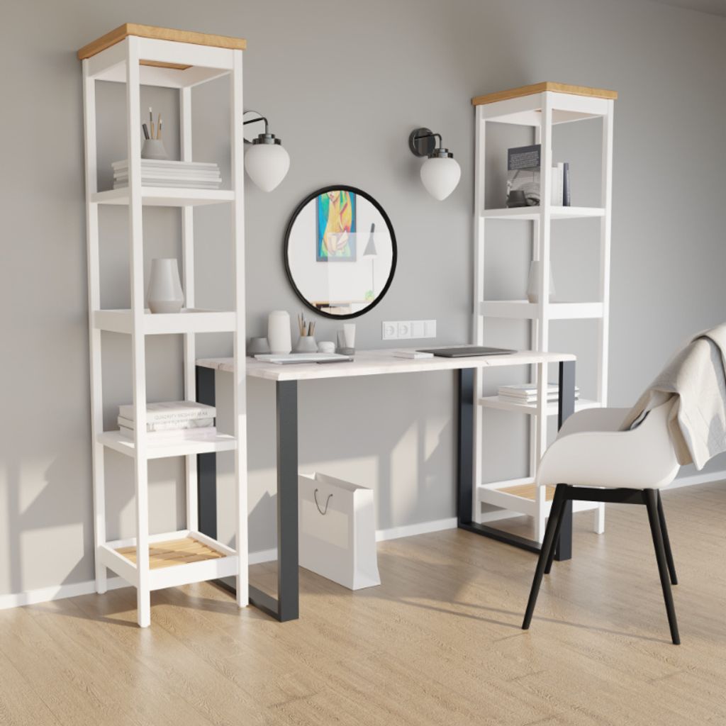 Schreibtisch 100 x 58 cm mit Metallbeinen Schreibtisch, für Zimmer, für Büro Rustikal - Weiss