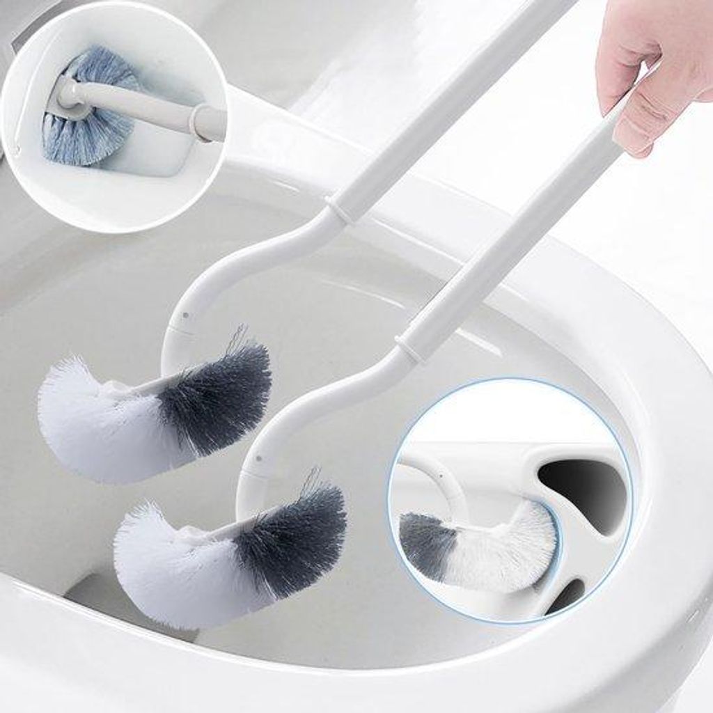 2-teilige Toiletreinigungsbürste, gebogen Design, hoekige Reinigungsbürste für tiefgreifende Reinigung, lange Kunststoffstange und flexible Bors...