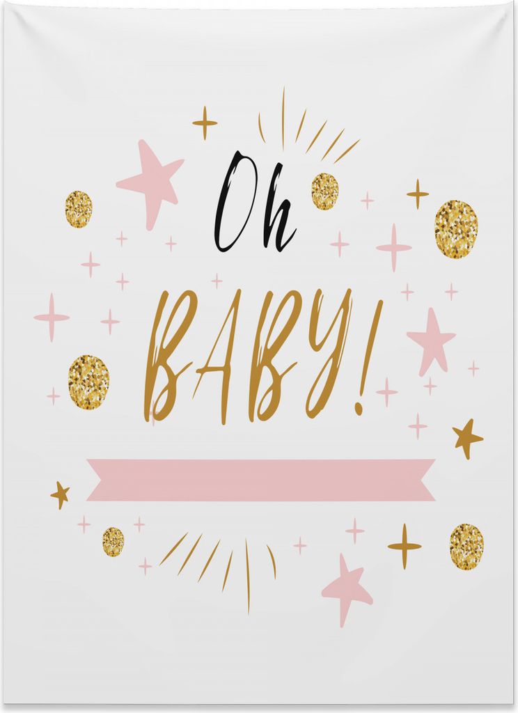 Abakuhaus Oh Baby Wandteppich, Kalligraphie Sterne Punkte aus Weiches Mikrofaser Stoff Kein Verblassen Klare Farben Waschbar, 110 x 150 cm, Blasser...