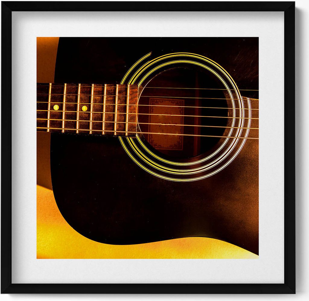 Schwarzes Gitarreninstrument– Wandbild mit Rahmen – Gerahmtes Bild – Wanddekoration – 50x50 cm – Schwarz Rahmen