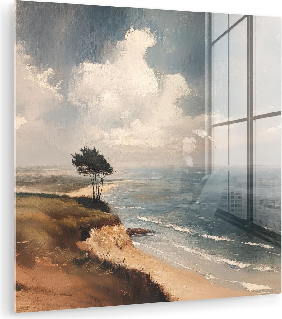 MuchoWow Glasbilder - Bilder auf Wandbild - Foto auf Glas Klippe - Meer - Baum 30x30 cm Wanddekoration aus Glas - Acrylglasbild - Acrylbilder