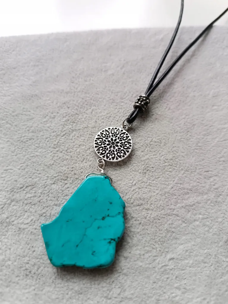 Collier long howlite bleue turquoise avec chaîne réglable de 80cm max - 3