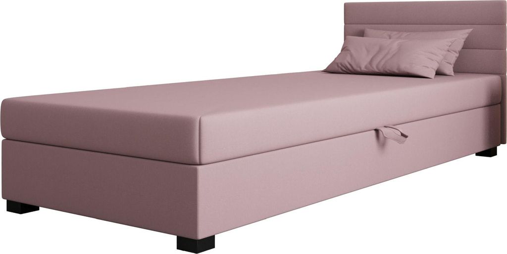 AURA SOFA Boxspringbett ALF 100x195 Komplett-Set mit Bonell Matratze, Polsterbett mit Bettkästen - Rose, SAWANA 61