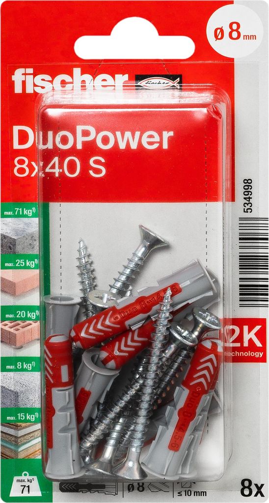 fischer Allzweckdübel DuoPower 8 x 40 S, 8 Stück Produktbild 