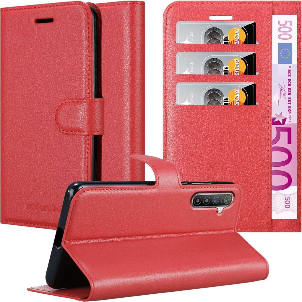 Cadorabo Hülle für Realme X2 / XT / Oppo K5 Schutz Hülle in Rot Handyhülle Etui Case Cover Magnetverschluss