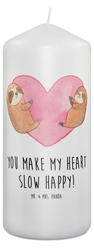 Mr. & Mrs. Panda Kerze Faultiere Herz 19 x 8 cm - Weiß - Geschenk, Wachskerze, Zylinderkerze, Valentinstag, Stumpenkerze, für Frauen, Mitbringsel...