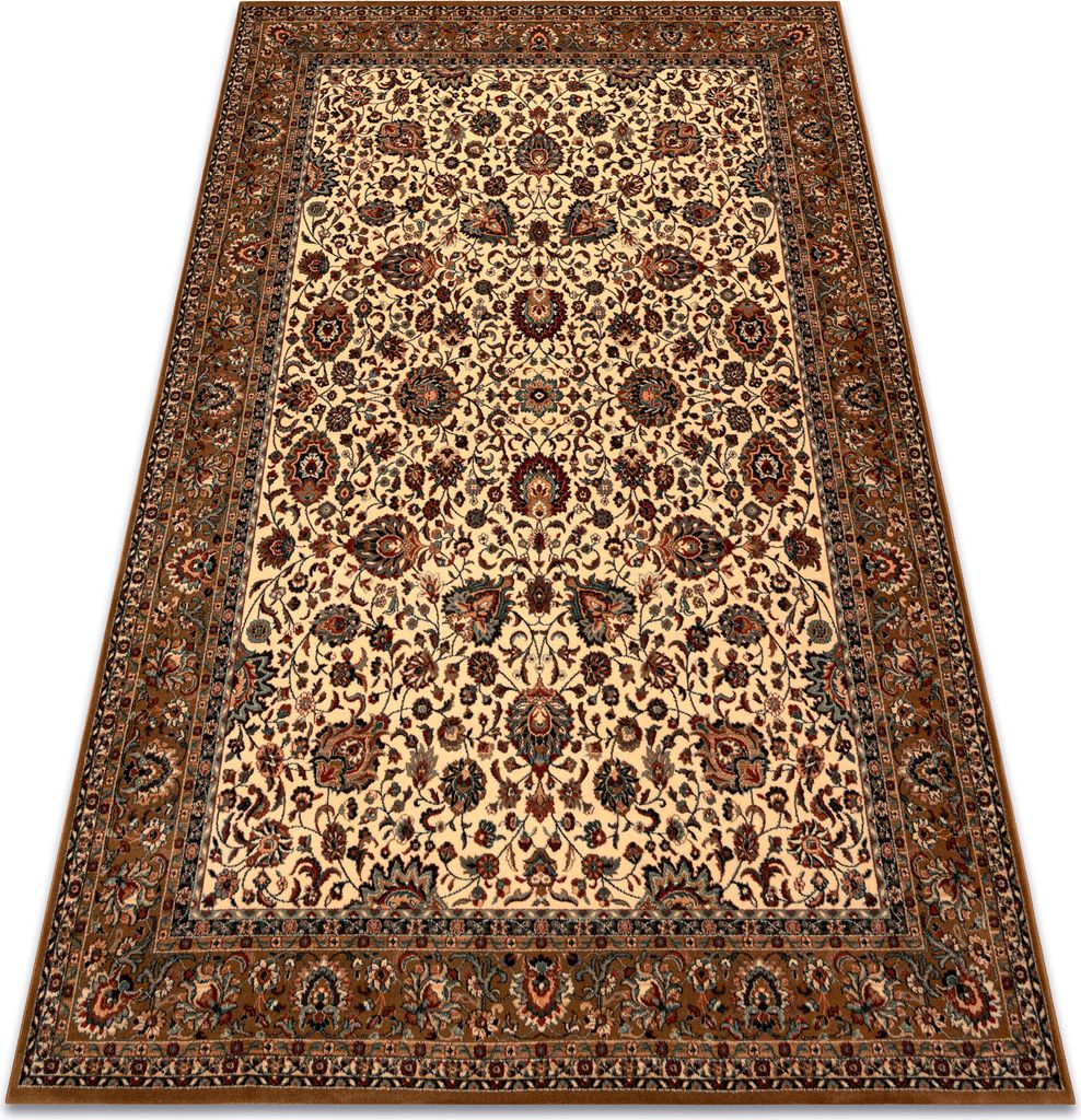 Wollteppich KASHQAI 4362 103 Blumen, Rahmen beige / rotwein beige 80x160 cm
