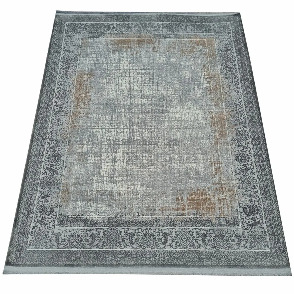 Tapis 80x150 cm STEFANO gris et marron, design moderne pour salon