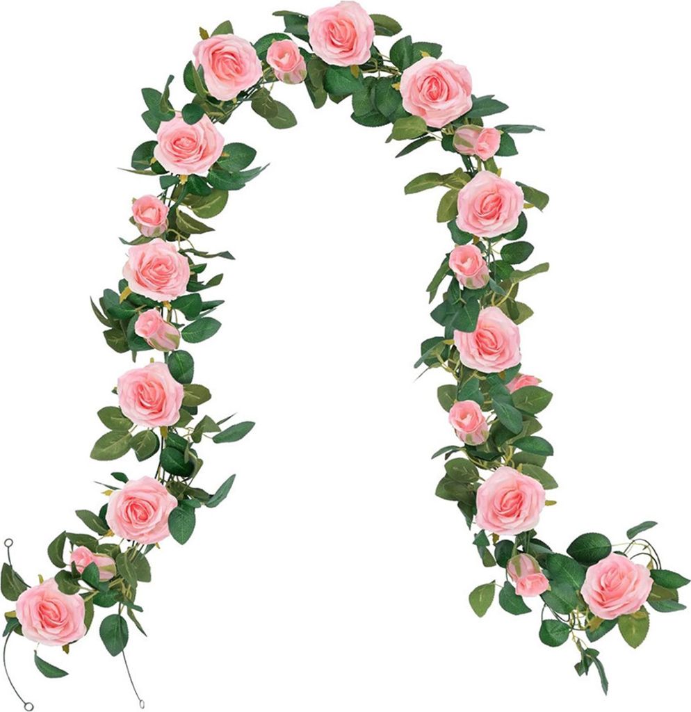 6,5 Fuß künstliche Rosenranke, Kunstblumengirlande, künstliche Rosenblume, hängende Ranke für Hochzeitsbogen, Gartenwand, Hintergrunddekoration