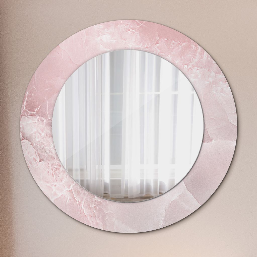 Ø60cm Spiegel - Glasrahmen mit Aufdruck - Wandspiegel Schlafzimmer - Rosa Stein