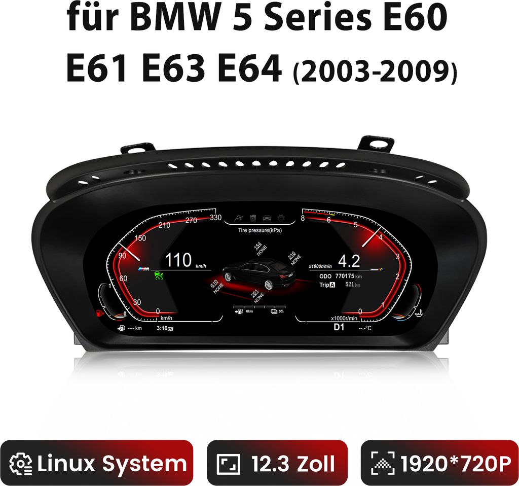 12,3'' digitální přístrojová deska pro BMW řady 5 E60 E61 Obrázek produktu 4