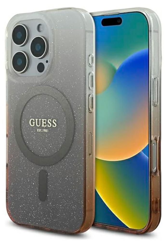 Guess IML Glitter Gradient MagSafe - iPhone 16 Pro Hülle (Braun)