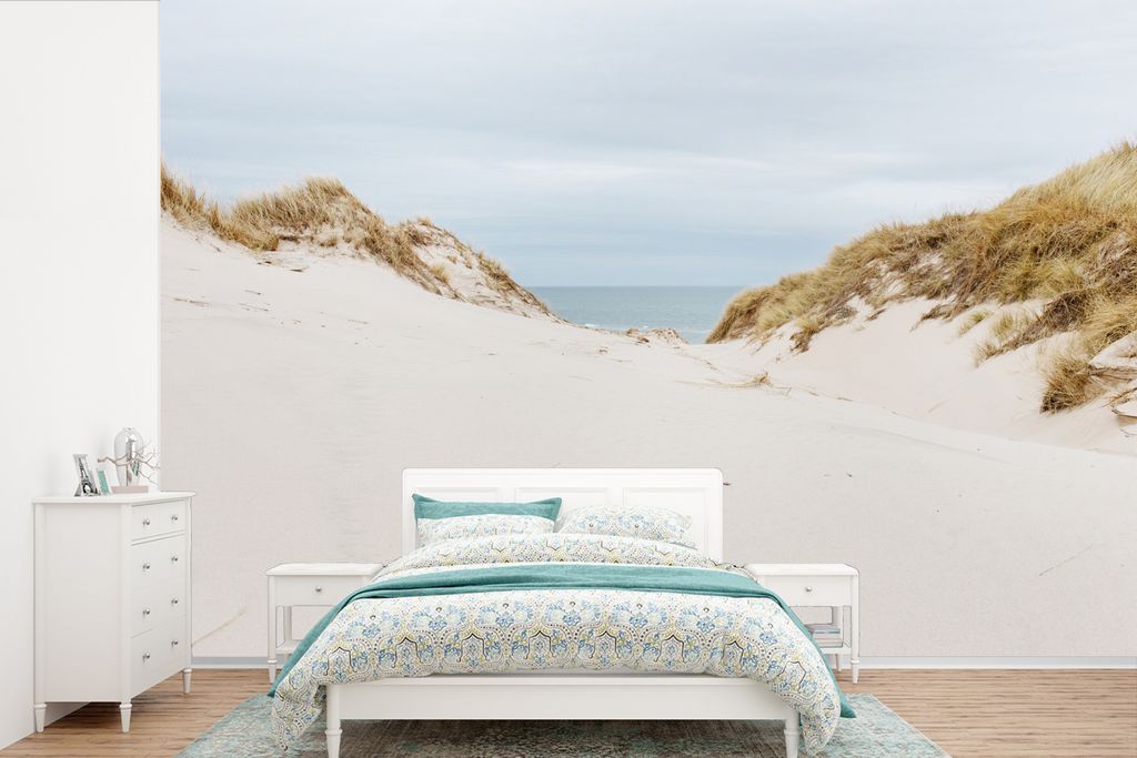 MuchoWow Fototapete für Wohnzimmer oder Schlafzimmer Wandtapete Vinyl Motivtapete Das Meer hinter den Dünen - 420x280 cm - Zimmer für Kinder