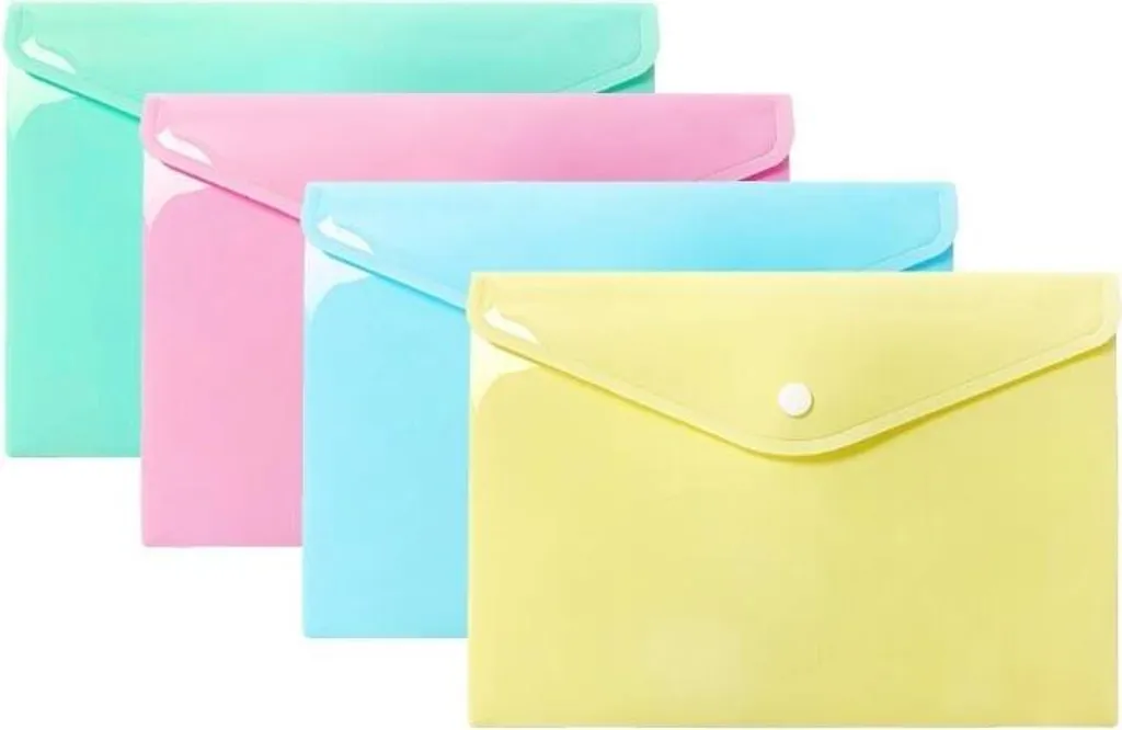 Pack 10 Buste Porta Appunti A5 Pastello: Chiusura Bottone Anti-Piega