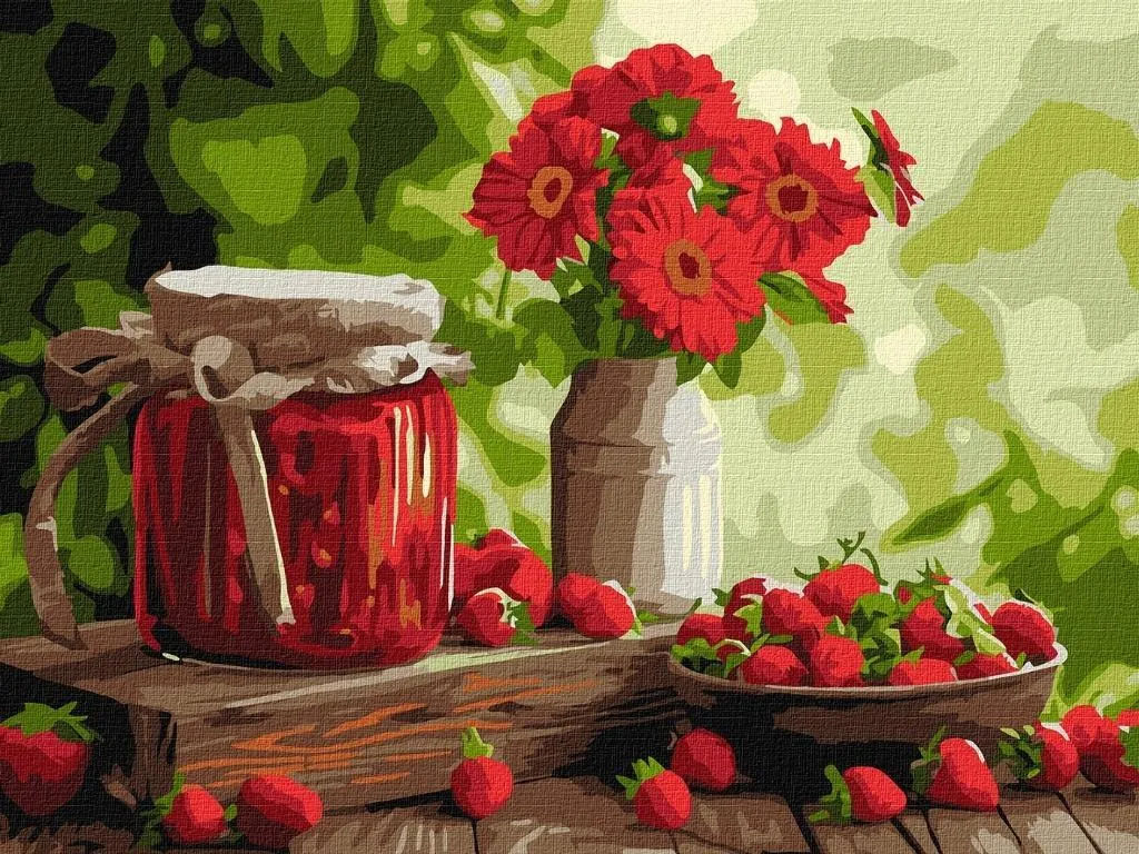 Peinture par numéros Confiture de fraises - Toile Canvas haute qualité