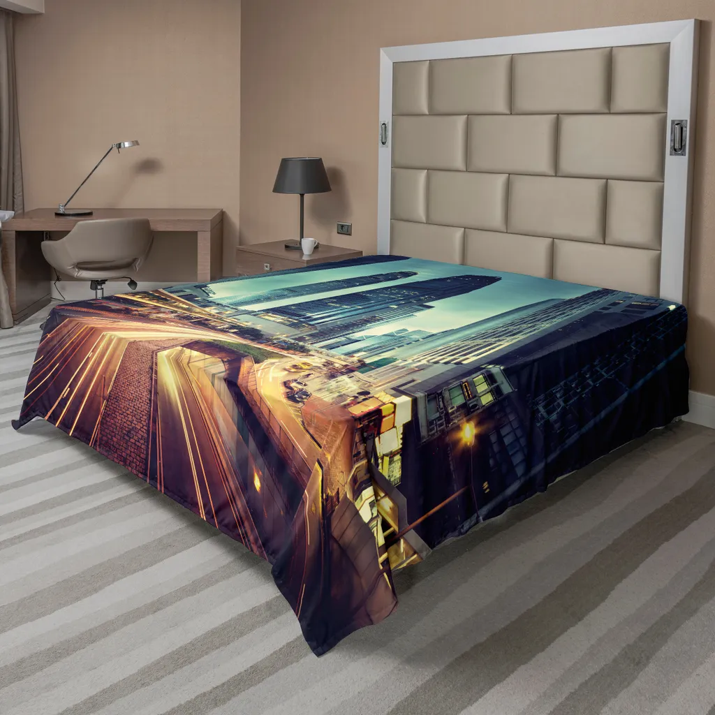 Drap plat urbain Hong Kong ABAKUHAUS 244 x 205 cm Orange et Jaune