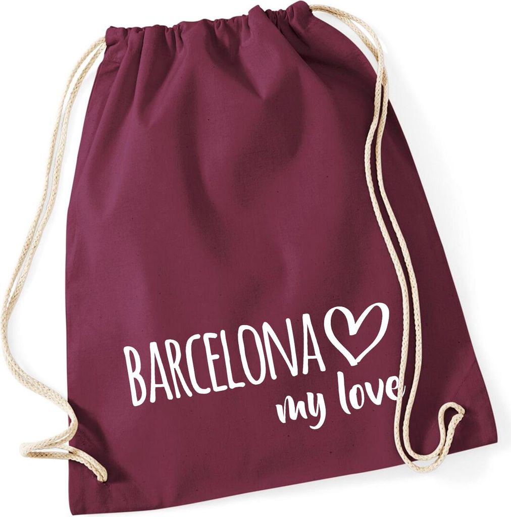 Huuraa Turnbeutel Barcelona my love 12 Liter Burgundy Baumwolle Rucksack Geschenkidee
