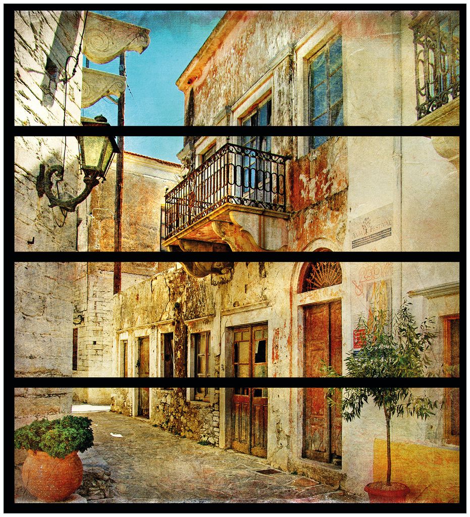 Wallario Möbelfolie / Aufkleber, geeignet für Ikea Malm Kommode mit 4 Schubfächern - Gasse im Süden - Urlaub in Griechenland