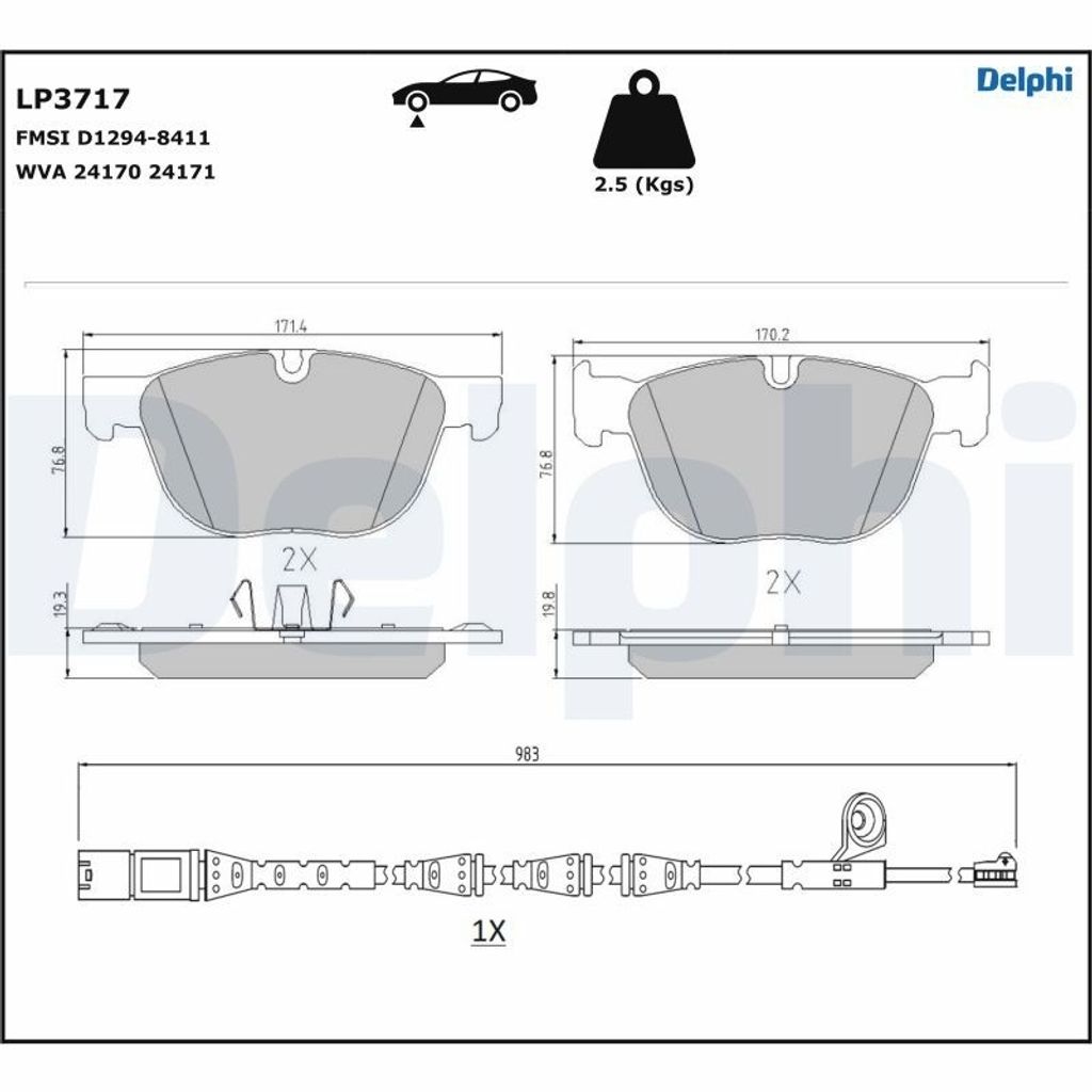 DELPHI Bremsbelagsatz, Scheibenbremse Vorne LP3717