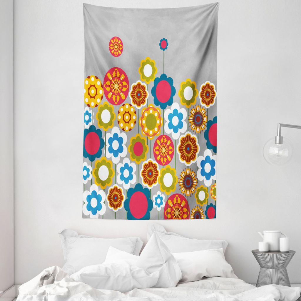 ABAKUHAUS Blumen Wandteppich und Tagesdecke, Moderner bunter Sommer aus Weiches Mikrofaser Stoff Waschbar ohne Verblassen Digitaldruck, 140 x 230 c...