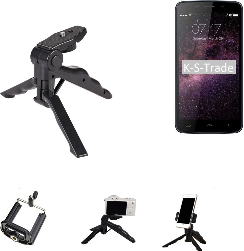 K-S-Trade Stativ Tisch-Ständer Dreibein Handy-Stativ Ständer kompatibel mit Homtom HT17 Mini-Stativ Smartphone Tripod Handy-Stativ aus Plastik