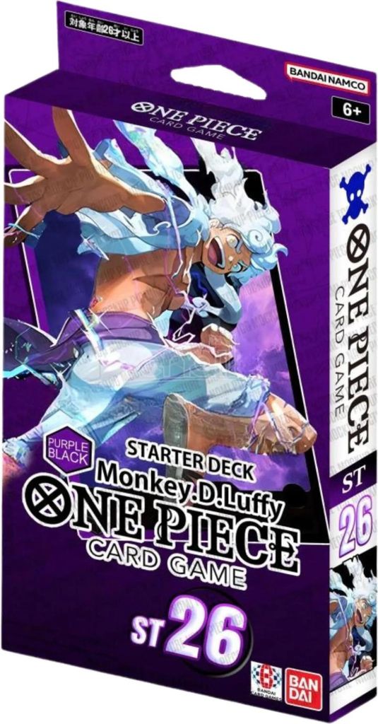 A product box for a One Piece card game starter deck featuring Monkey D. Luffy.