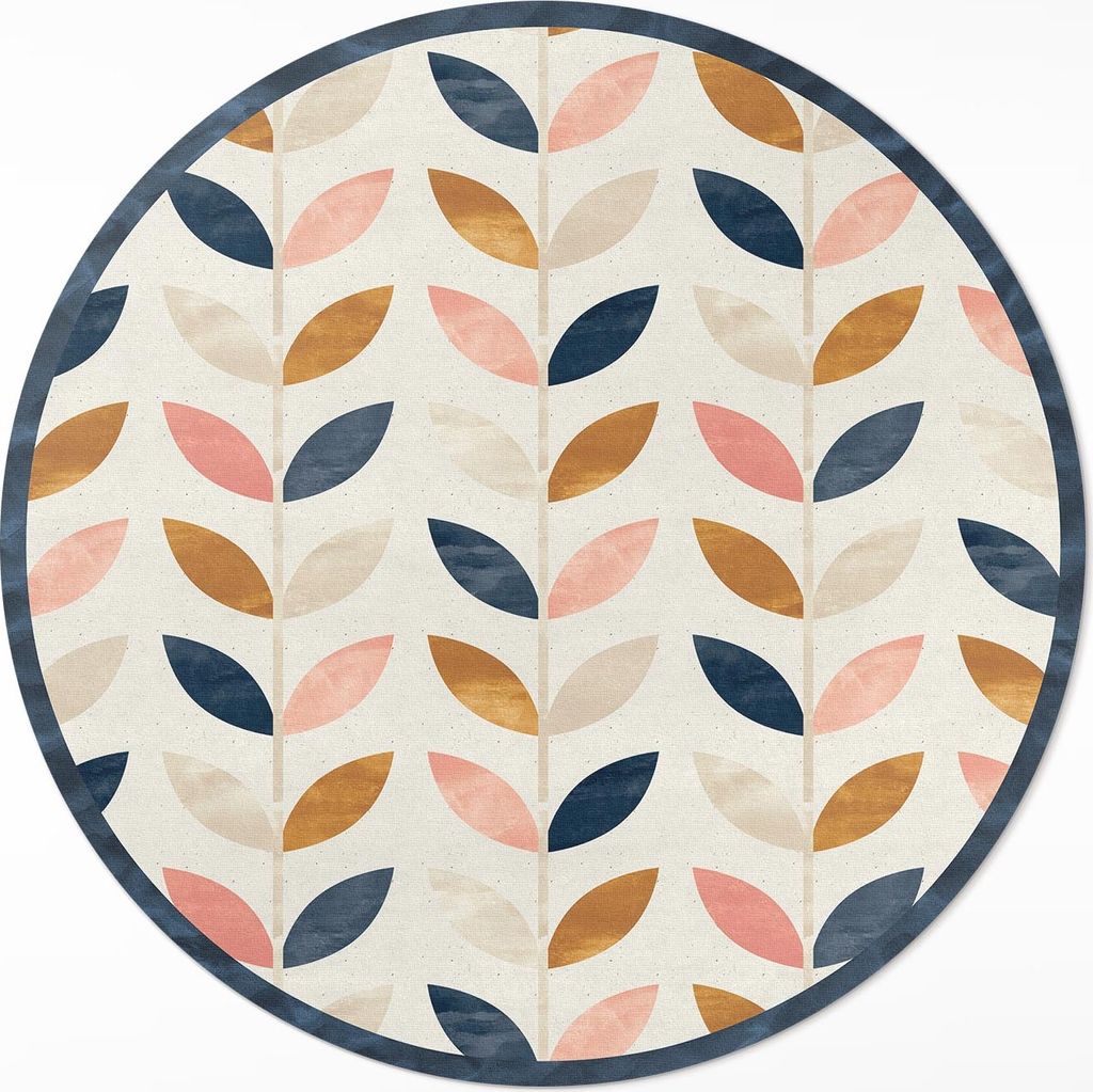 Feine Blätter Aquarell im Boho-Stil– Vinylteppich – Indoor Teppich – Flur – Pflegeleicht – Runder Teppich – PVC Teppich – Outdoor Te...