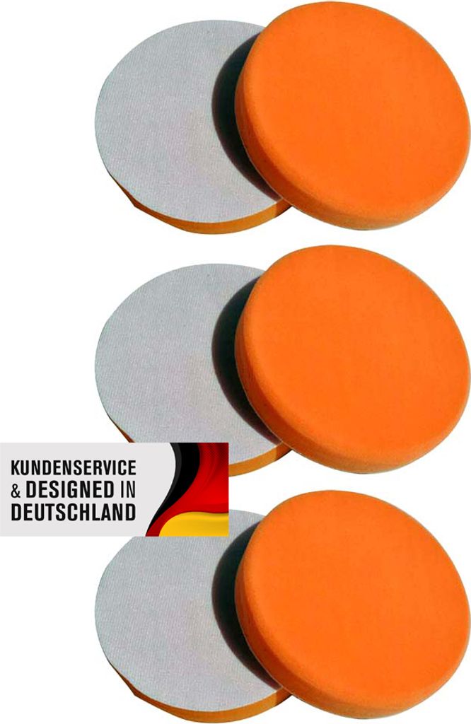 6 Polierschwämme 180mm Medium - Orange, Glatt, Mit Klett Für Poliermaschinen