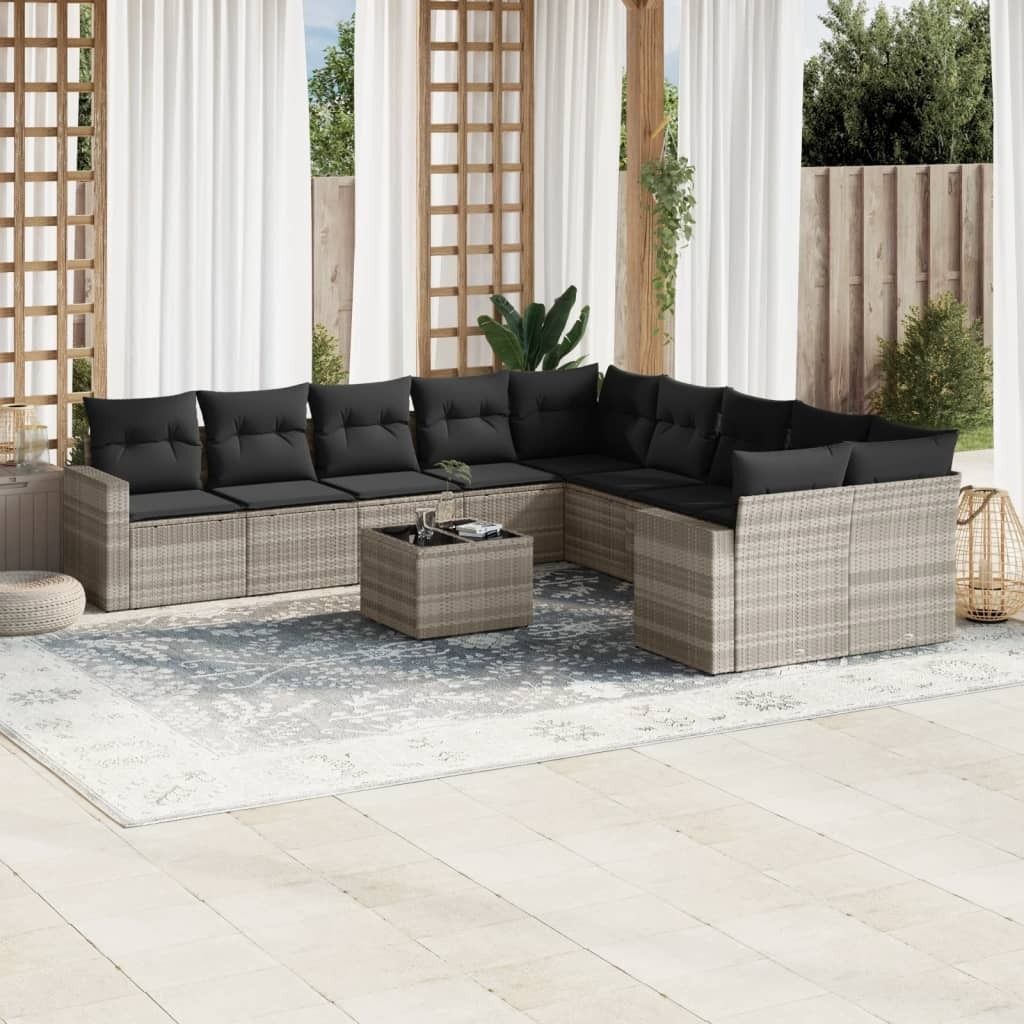 Maison Exclusive - 11-tlg. Garten-Sofagarnitur mit Kissen Hellgrau Poly Rattan