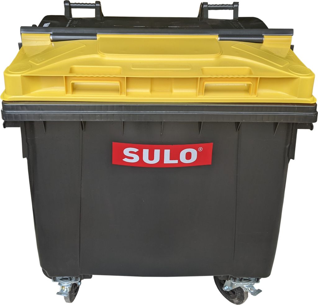 SULO Graue Mülltonne Müllcontainer MGB 1100 Liter mit Einwurfdeckel in Gelb
