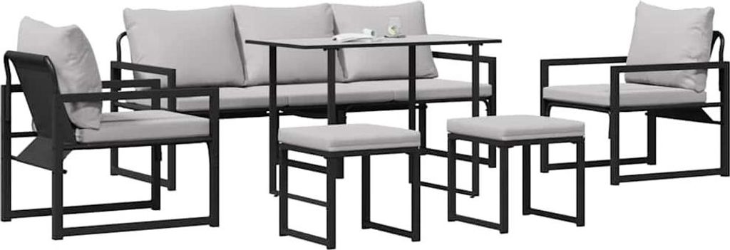 Gartensofa-set mit Kissen 6 pcs Schwarz Stahl