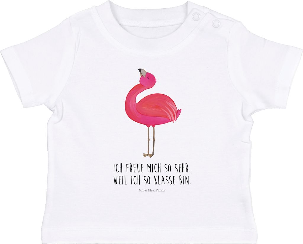 Mr. & Mrs. Panda Organic Baby Shirt Flamingo Stolz 6. - 12. Monat - Weiß - Geschenk, Kinder Top, Selbstliebe, Freundin, T-Shirt, Schwester, Rosa, ...