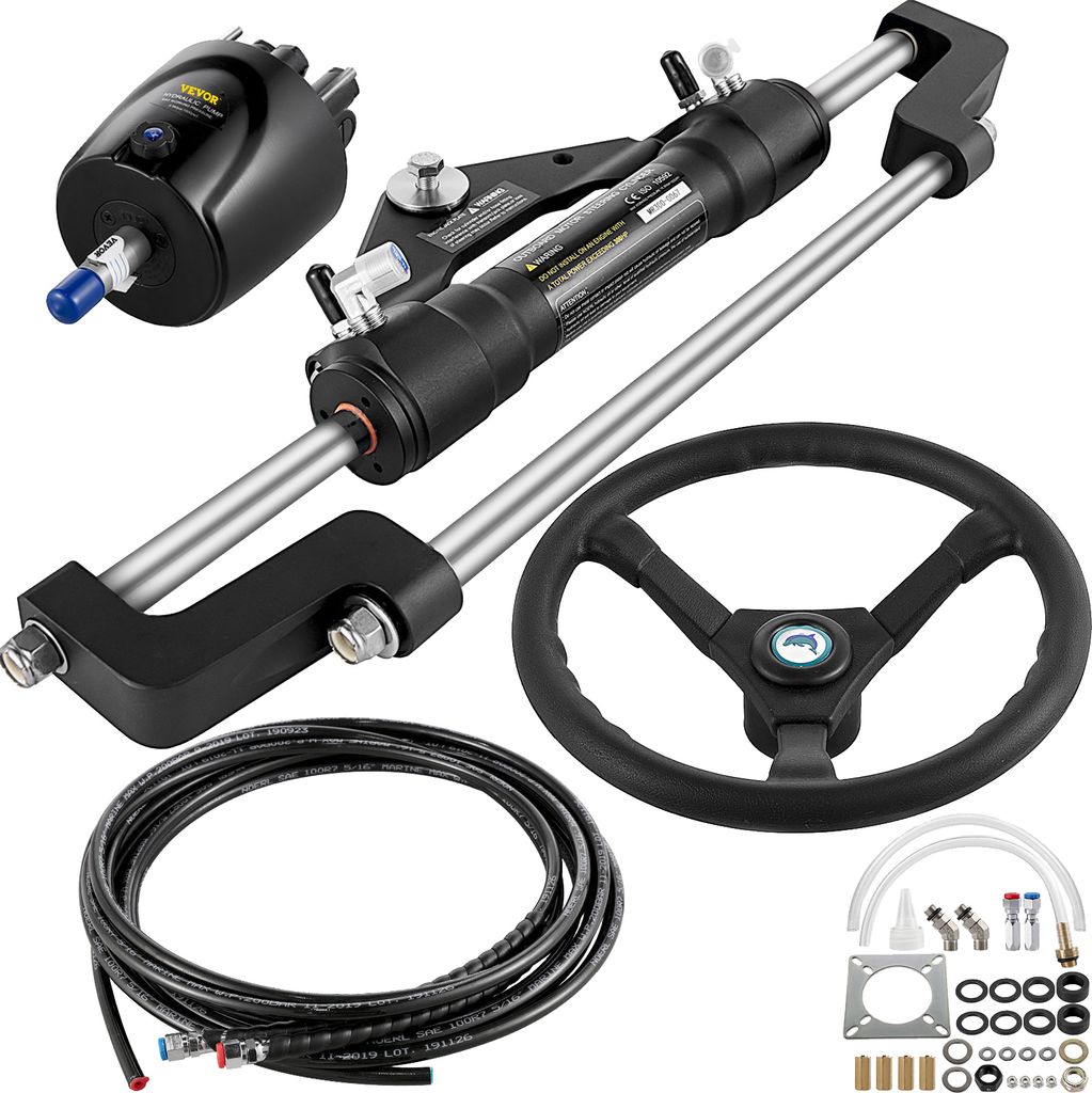 VEVOR Hydraulisches Bootslenkungsset, 300 PS, Steuerpumpe, Zylinder, Rad, 24 Fuß Schlauch, hydraulisches Lenkungsdichtungsset, korrosionsbeständi...