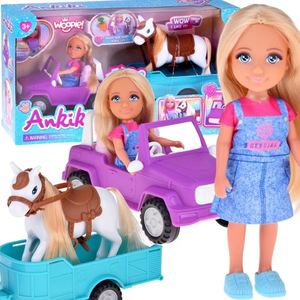Poupée Woopie Royal Niki avec voiture, cheval et remorque pour enfant