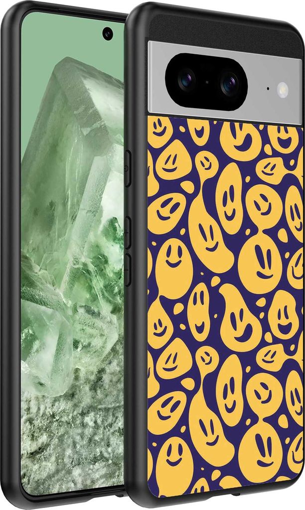 Geeignet für Google Pixel 8 Telefon Fall mit Smiley-Druck - TPU zurück Abdeckung Fall Emoji Design - lila gelb - Smartphonica