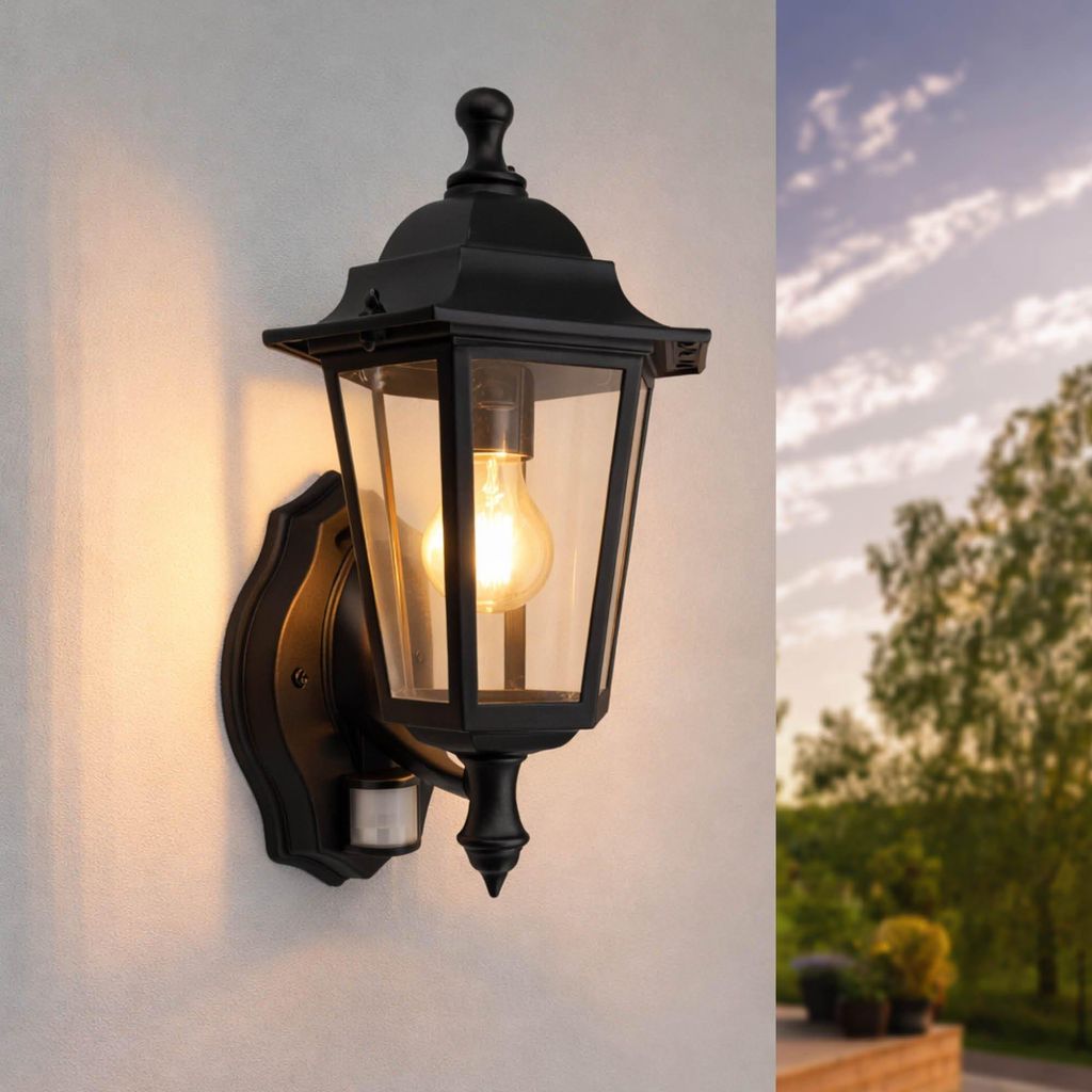 Ledvion Wandleuchte IP44 15W E27 schwarz dimmbar sensor Produktbild 