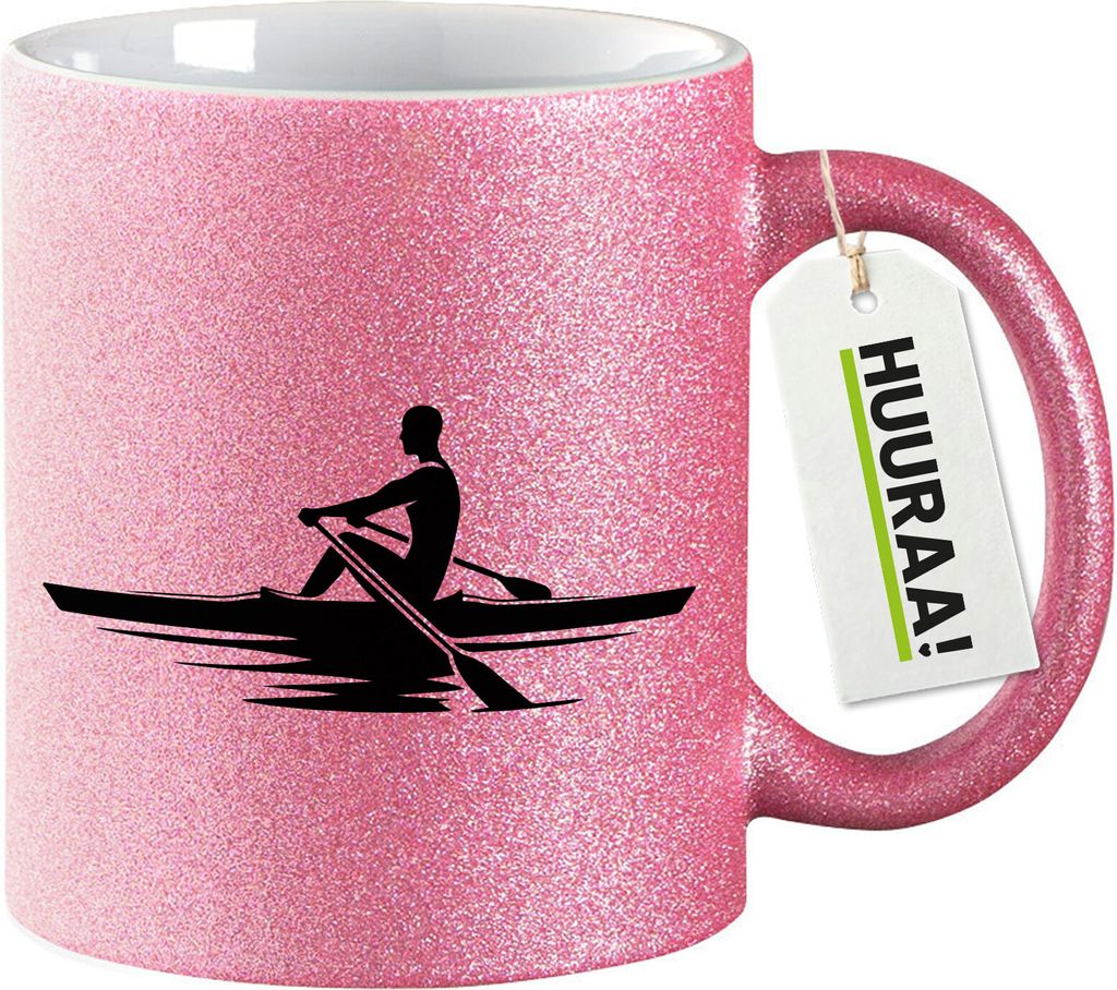 Huuraa Glitzertasse Rudern Rowing 330ml Pink Keramik Kaffeebecher Geschenkidee