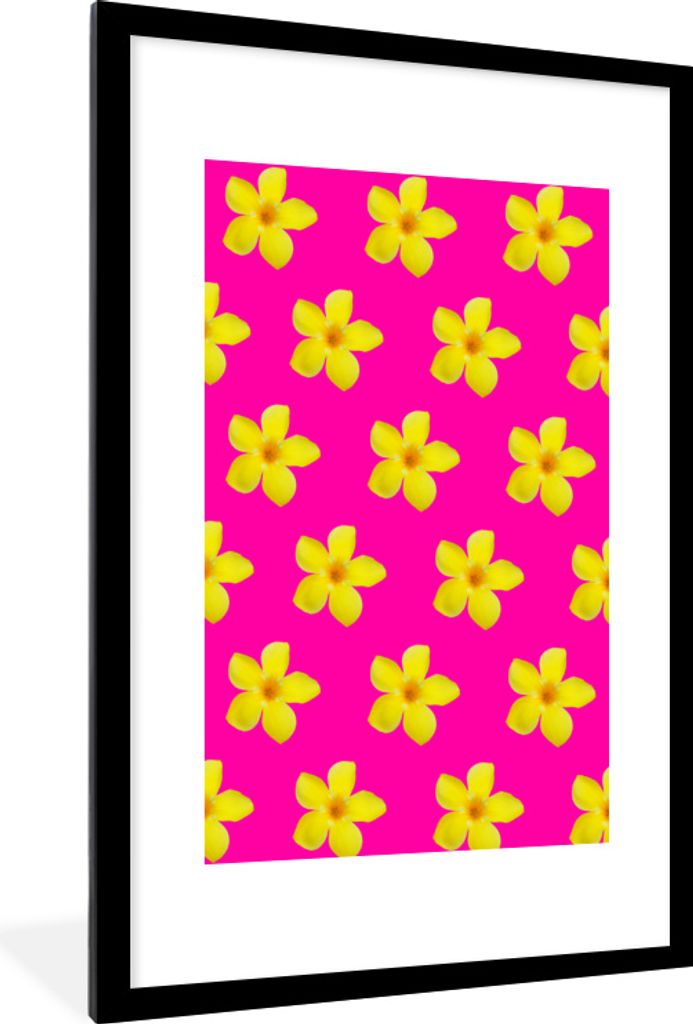MuchoWow MuchoWow Gerahmtes Poster Blumen - Gelb - Muster 60x90 cm - Poster mit zchwarzem Bilderrahmen - Dekoration - Wandposter Wohnzimmer - H...