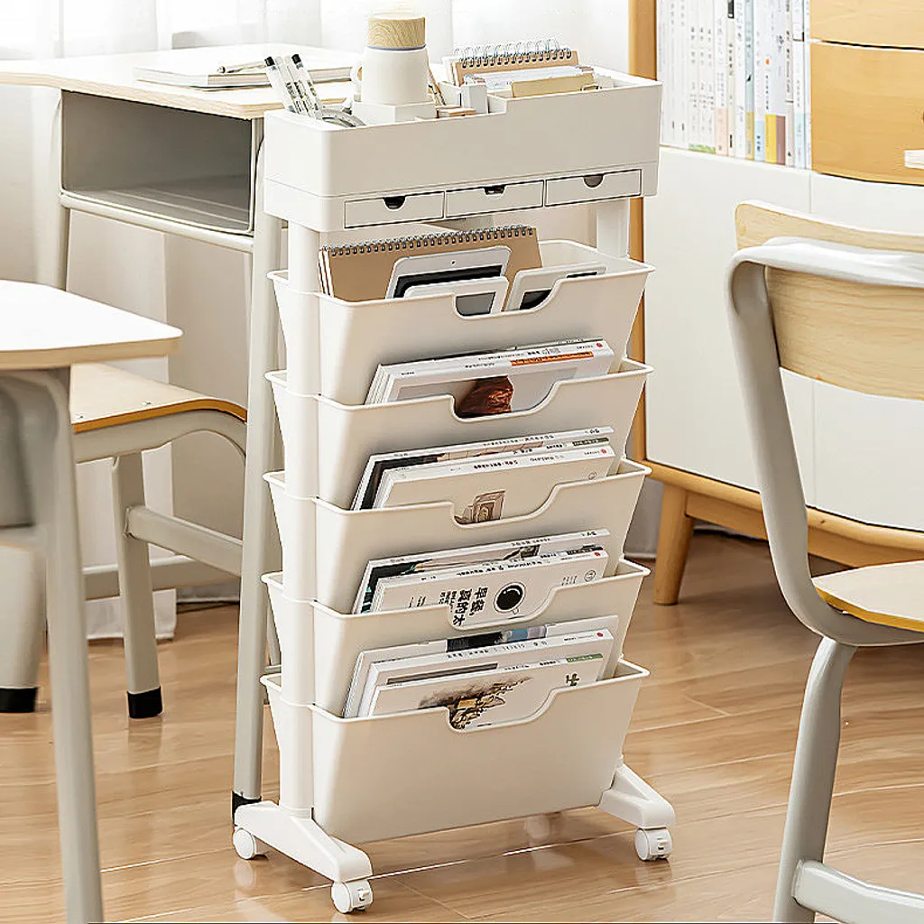 Organisateur de livres mobile pour bureau et salon beige gain de place