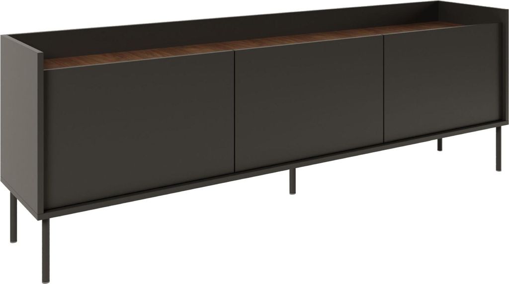 Selsey Tovi - TV-Schrank 3-türig, 175 cm, Schwarz / Holzoptik Nussbaum