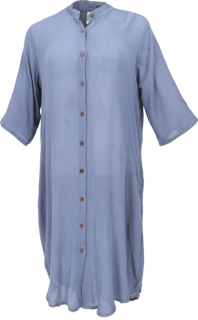 Boho Hemdkleid, Lange Viskose Crepe Tunika - Blau, Damen, Größe: L