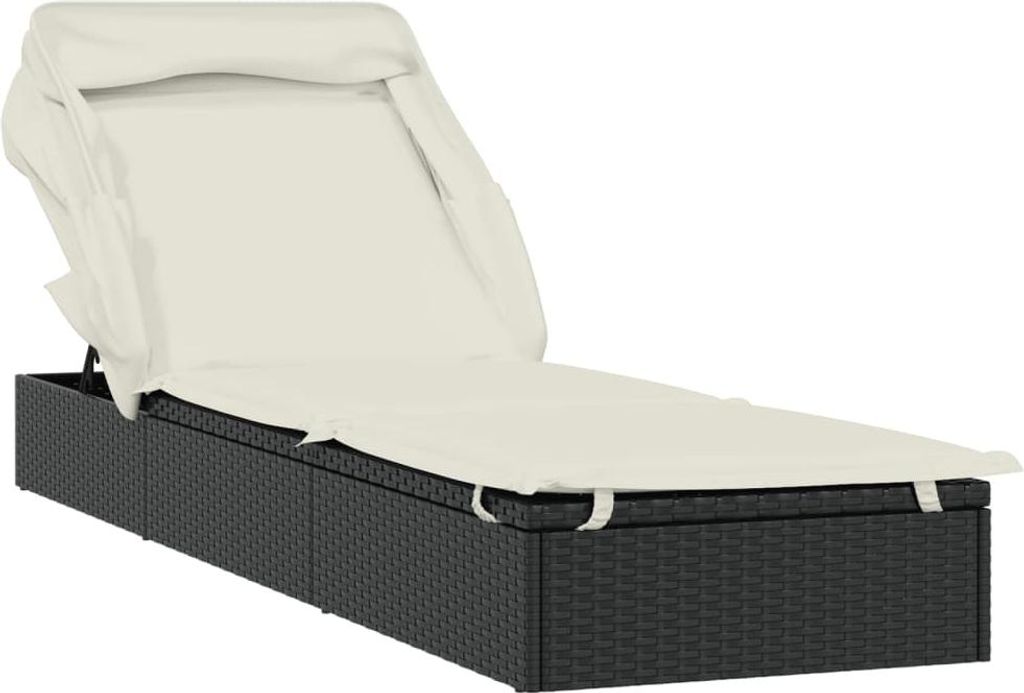 A chaise lounge with a canopy, shown from a side-diagonal angle on a white background.