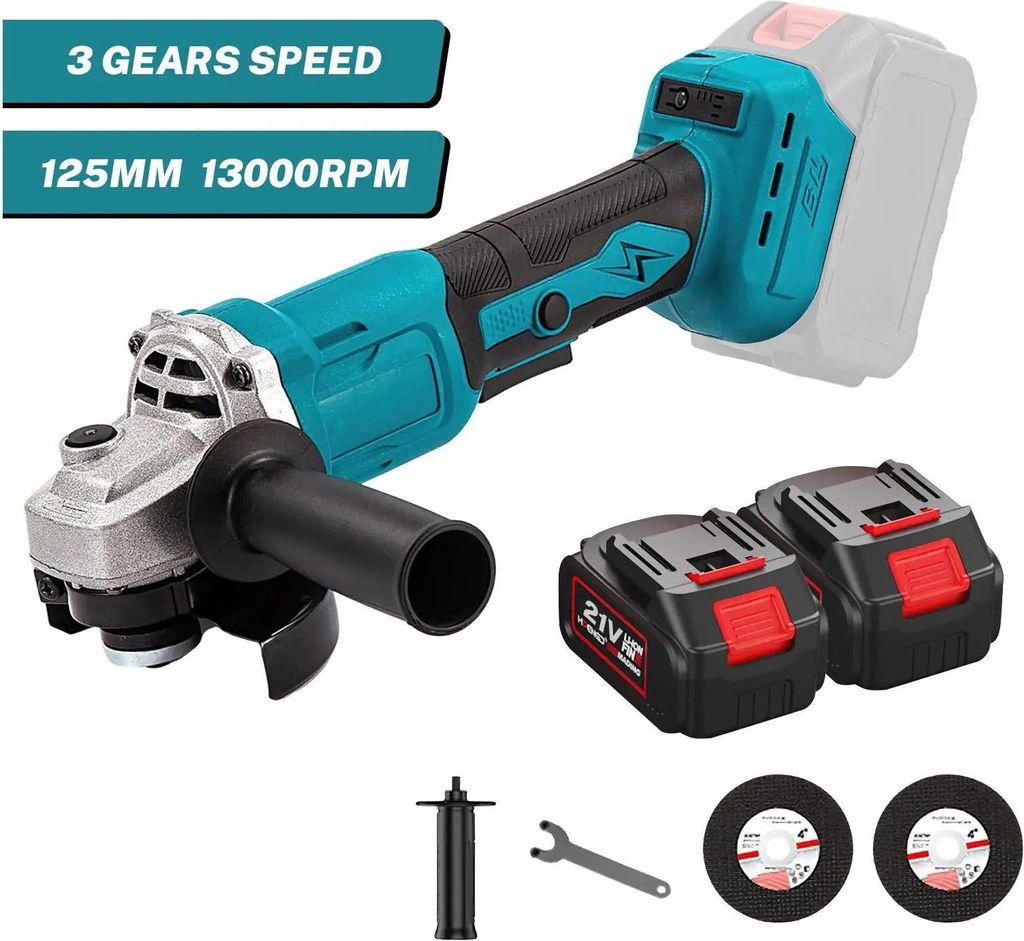 Winkelschleifer - Akku 125 mm Trennschleifer - Bürstenloser Motor - 3 Gänge - 18V Li-Ion - Set mit 2 Akkus - Für Holz und Metall